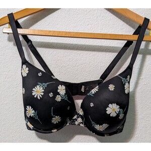 Victorias Secret PINK 34DD Bra Black Floral Wear Everywhere T-Shirt (468)